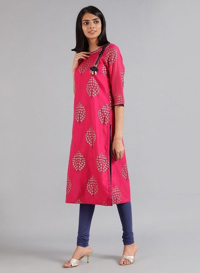 Pink Round Neck Printed kurta - wforwoman