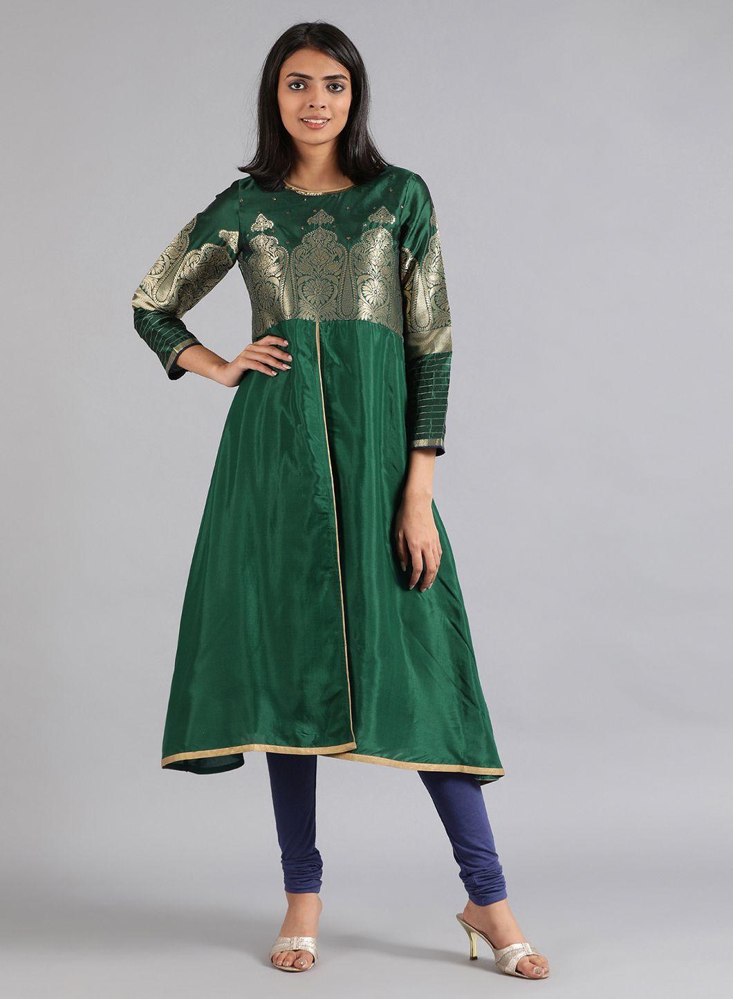 Green Round Neck kurta - wforwoman