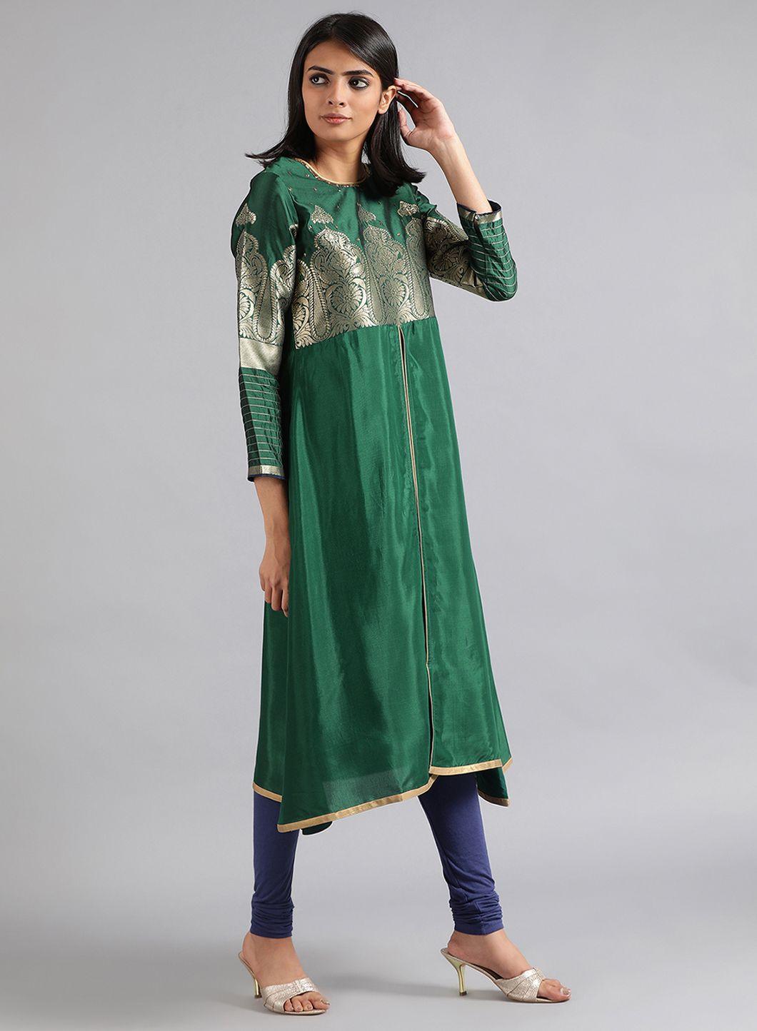 Green Round Neck kurta - wforwoman