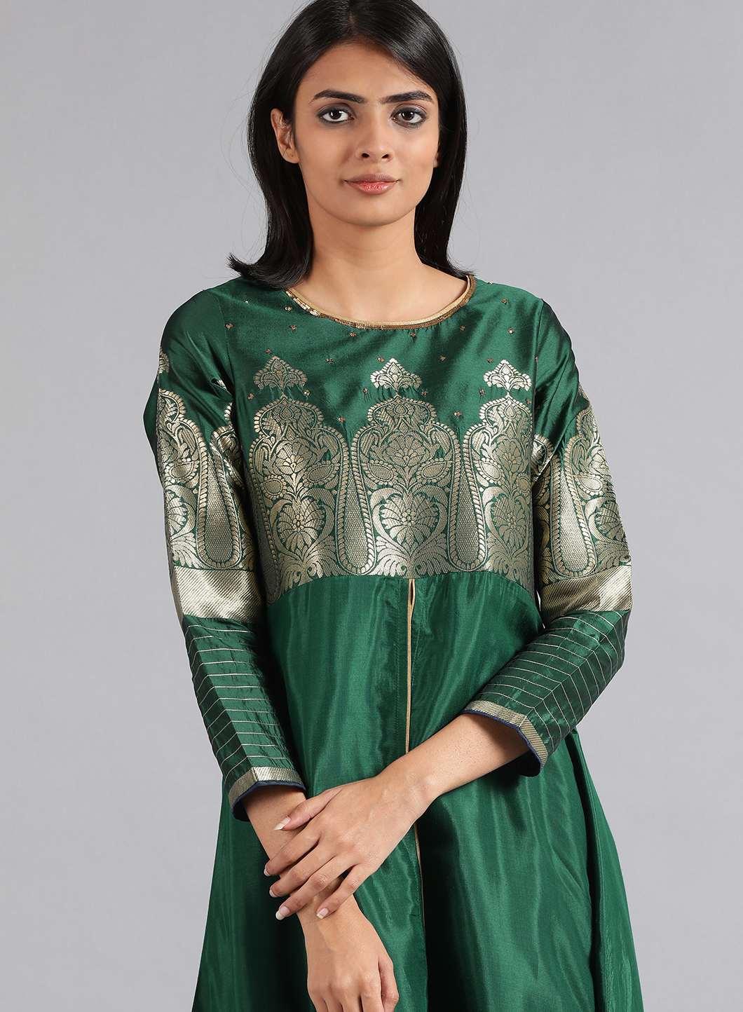 Green Round Neck kurta - wforwoman