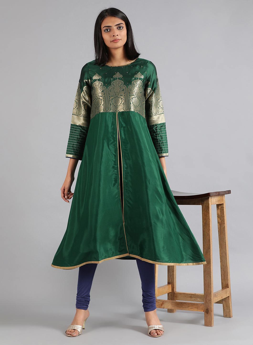 Green Round Neck kurta - wforwoman