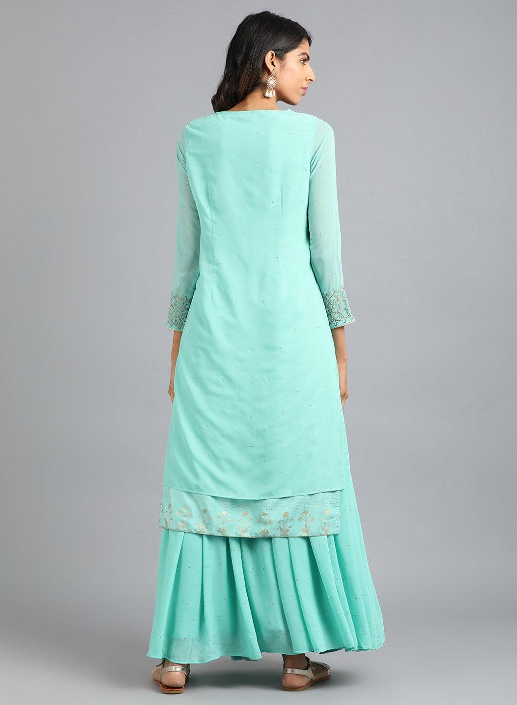 Light Blue Round Neck Solid kurta - wforwoman