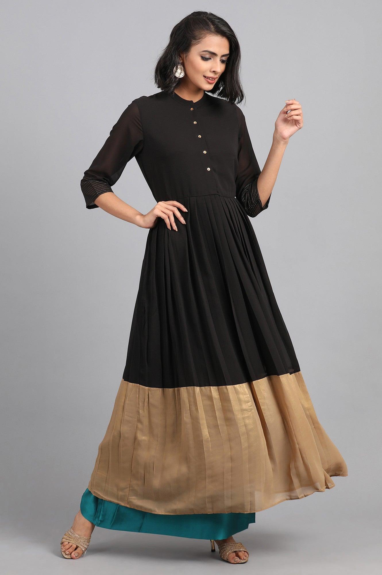 Black & Golden Kaleido kurta Dress - wforwoman