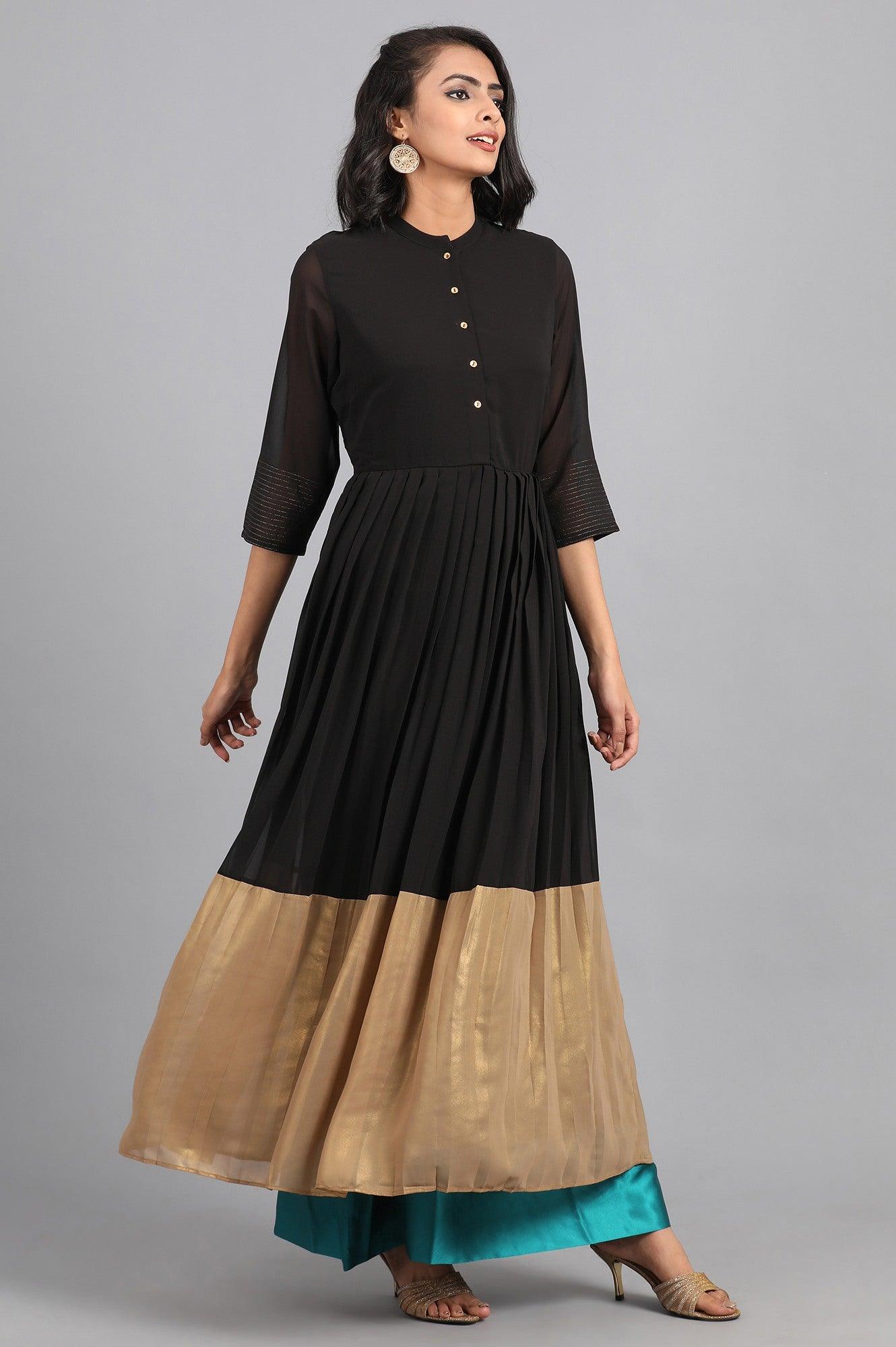 Black & Golden Kaleido kurta Dress - wforwoman