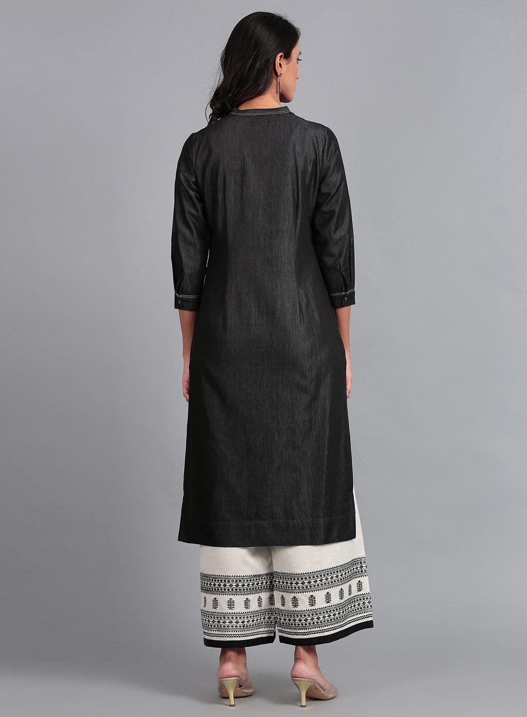 Blue Mandarin Neck Denim kurta - wforwoman