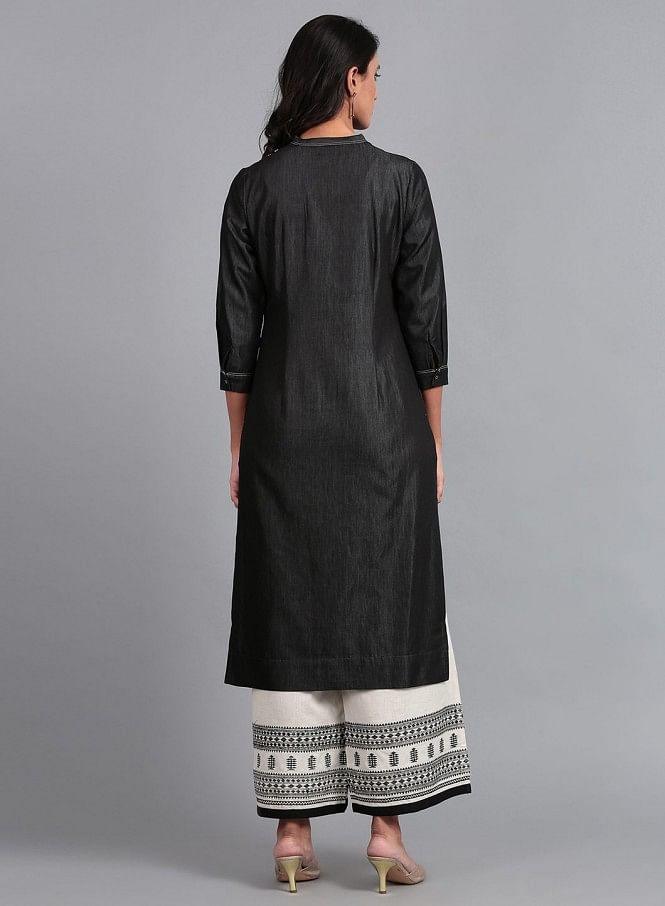 Blue Mandarin Neck Denim kurta - wforwoman