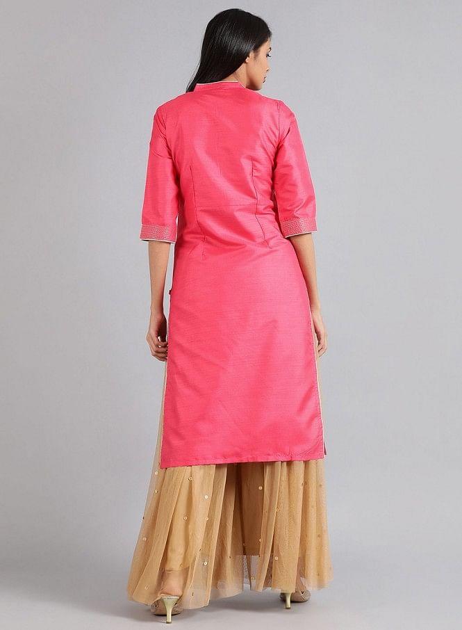 Pink Mandarin Neck Solid kurta - wforwoman