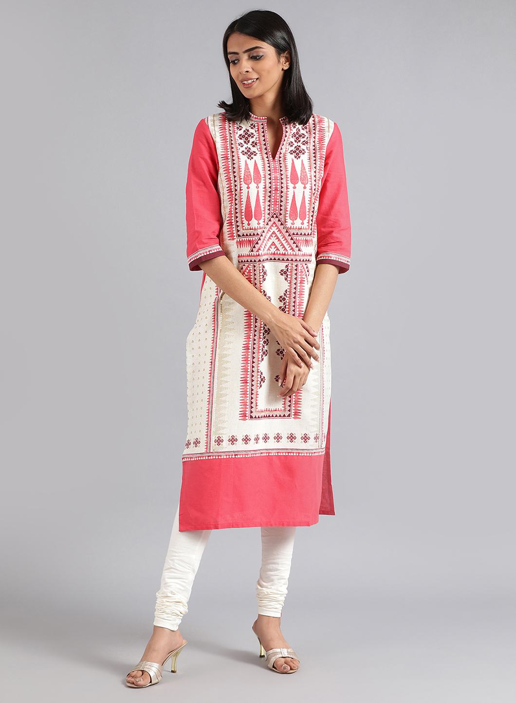 Off-White Mandarin Neck Printed kurta