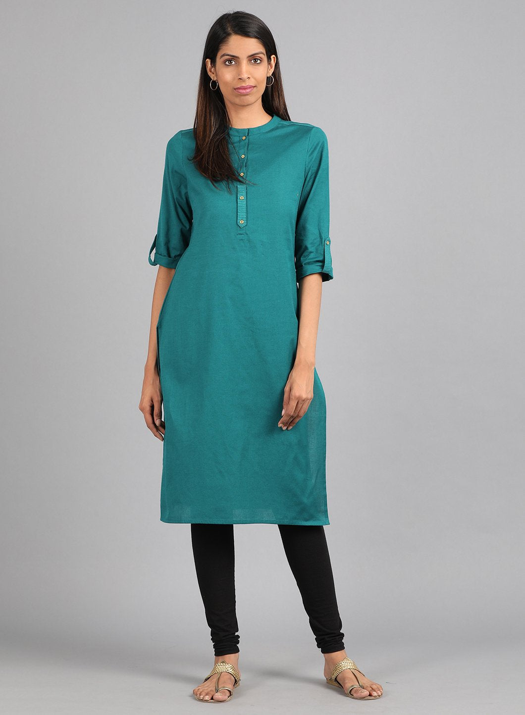 Green Mandarin Neck Solid kurta