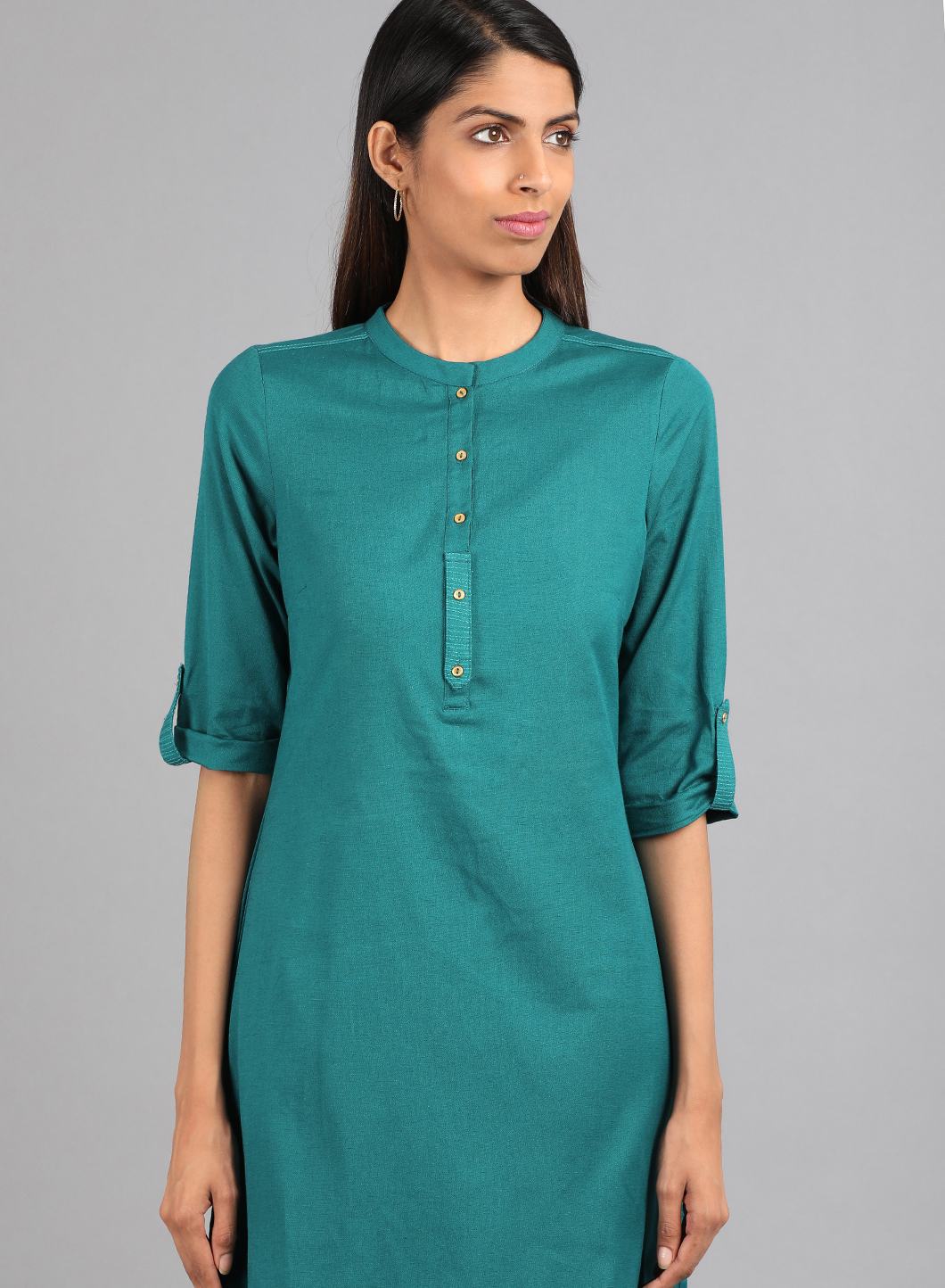 Green Mandarin Neck Solid kurta