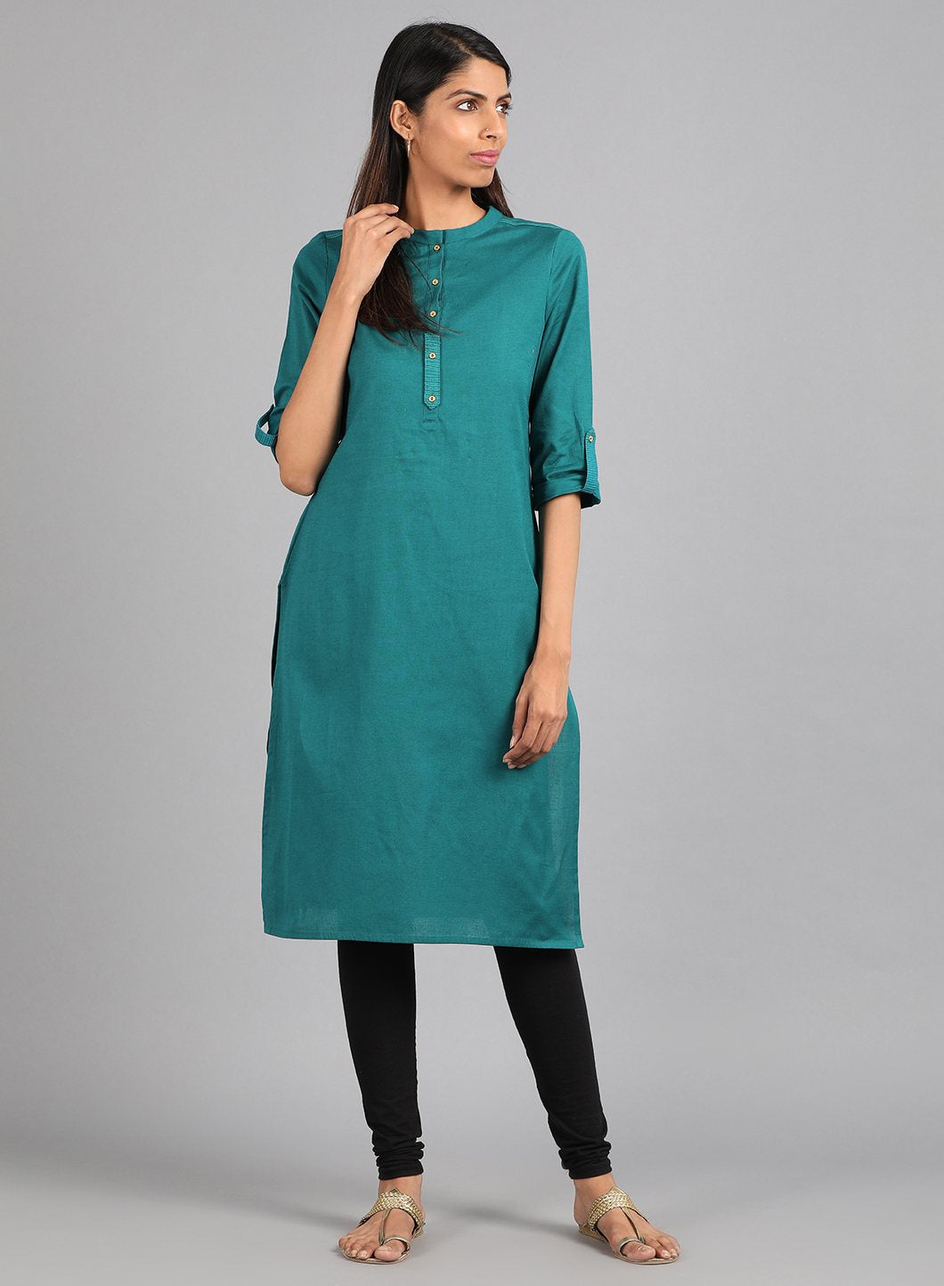 Green Mandarin Neck Solid kurta