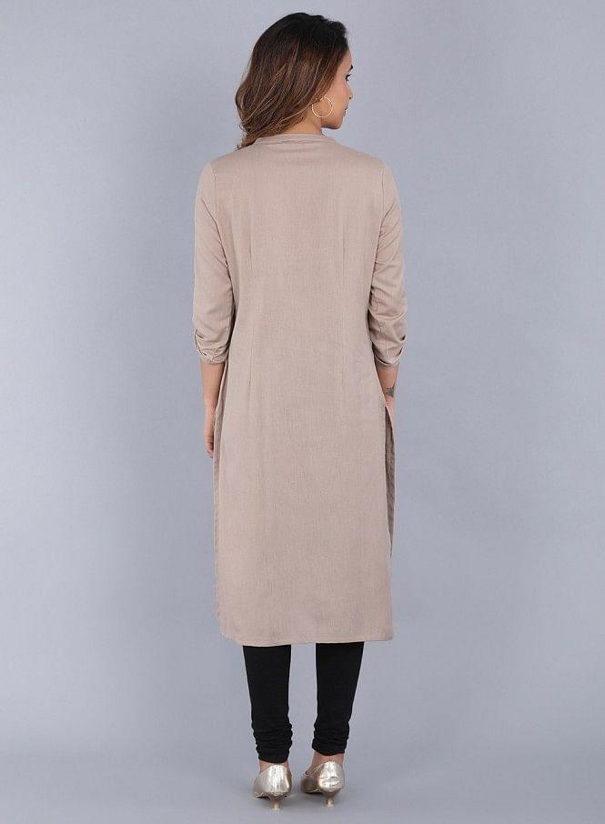 Beige Mandarin Neck kurta - wforwoman