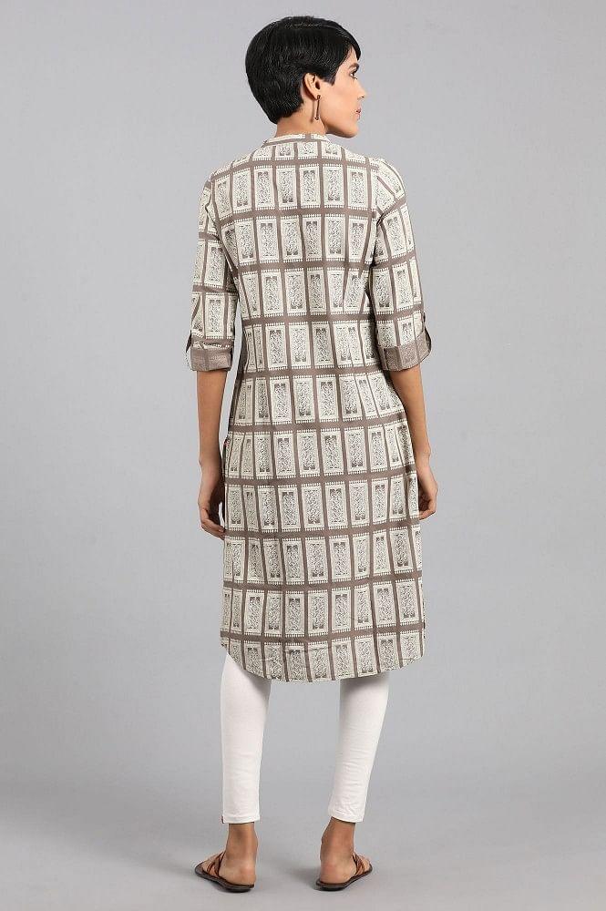 Grey Mandarin Neck Printed kurta - wforwoman