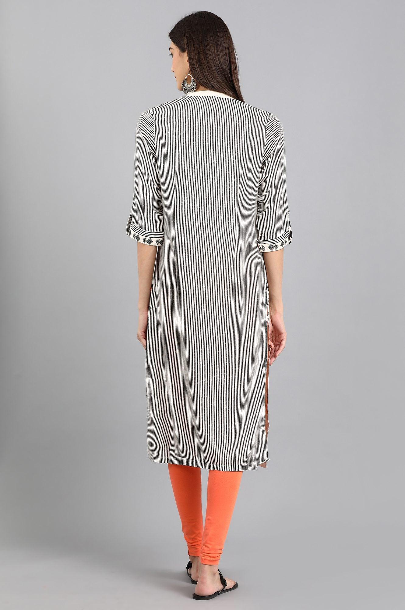 White Mandarin Neck Printed kurta - wforwoman