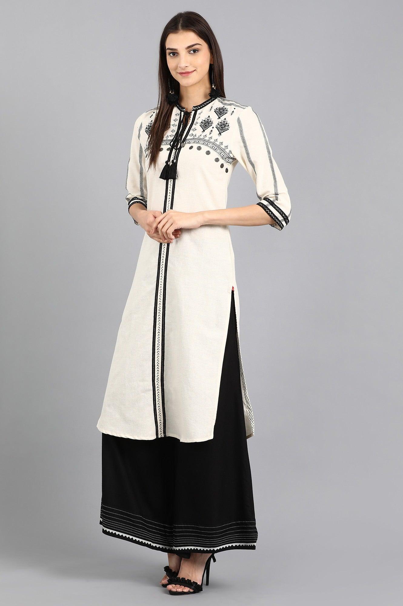 Off-White Mandarin Neck kurta - wforwoman