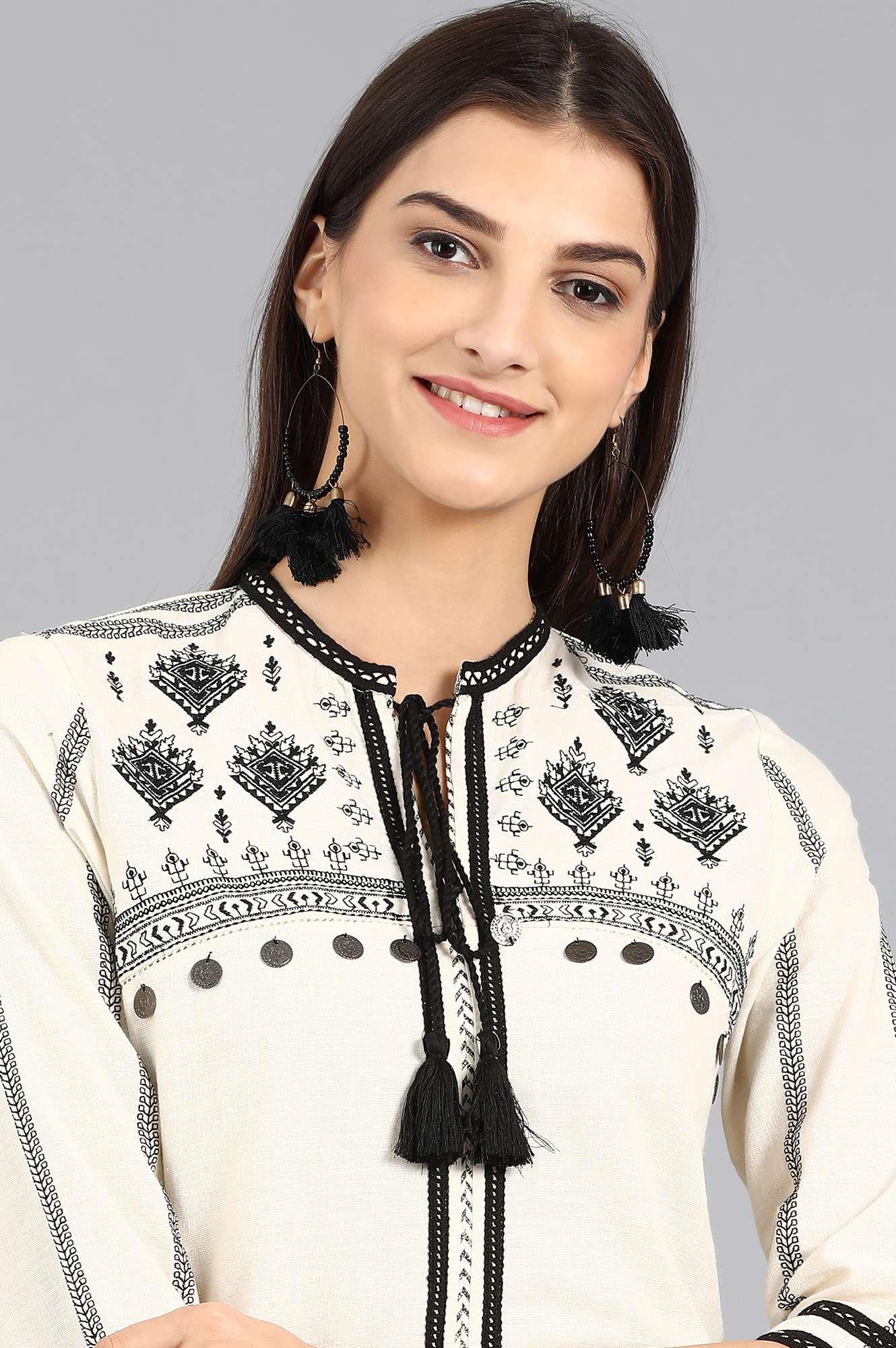 Off-White Mandarin Neck kurta - wforwoman