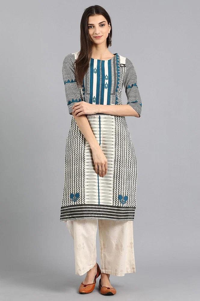 Off-White Round Neck Printed kurta - wforwoman