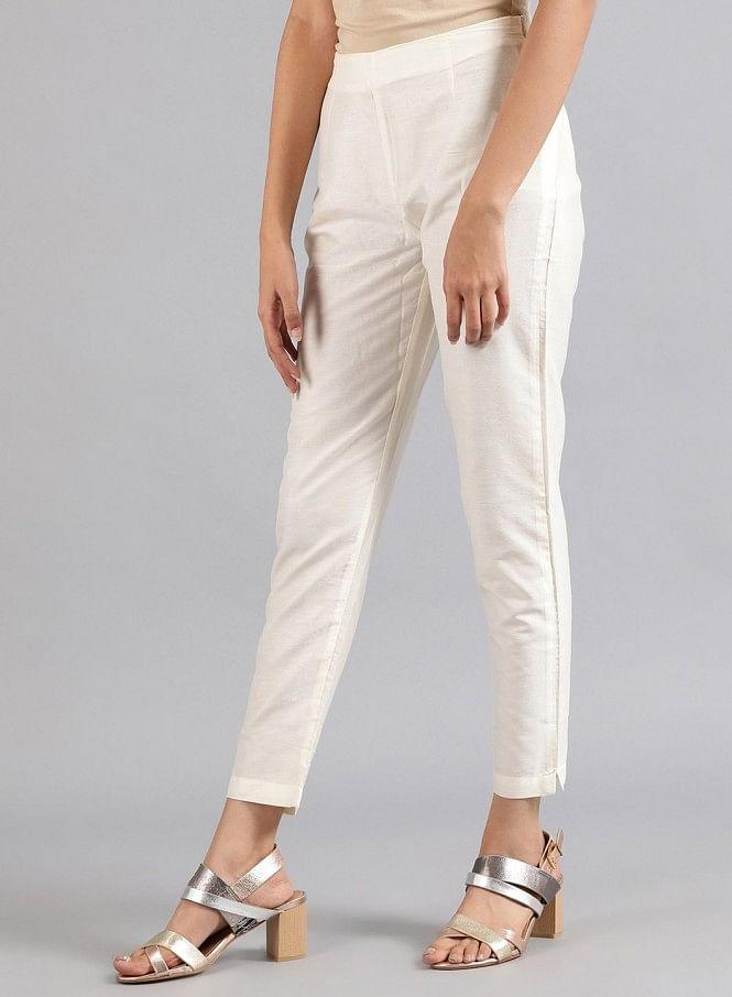 White Solid Trousers - wforwoman