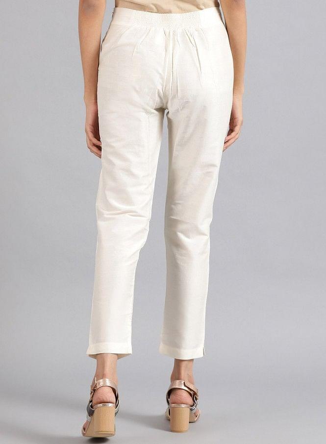 White Solid Trousers - wforwoman