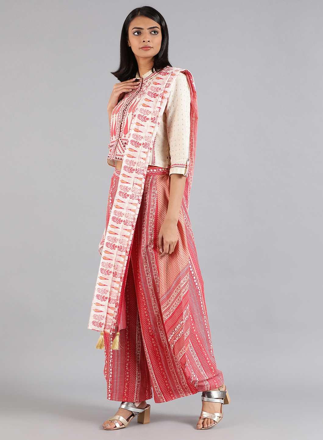 Ecru & Pink Printed Gypsuit - wforwoman
