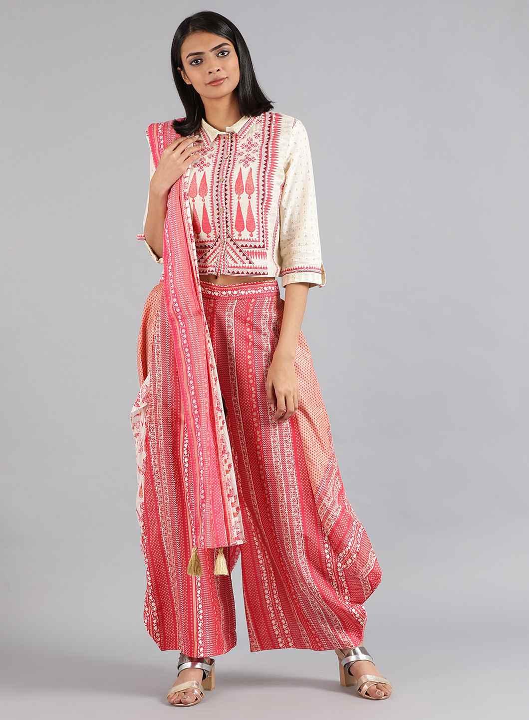 Ecru & Pink Printed Gypsuit - wforwoman