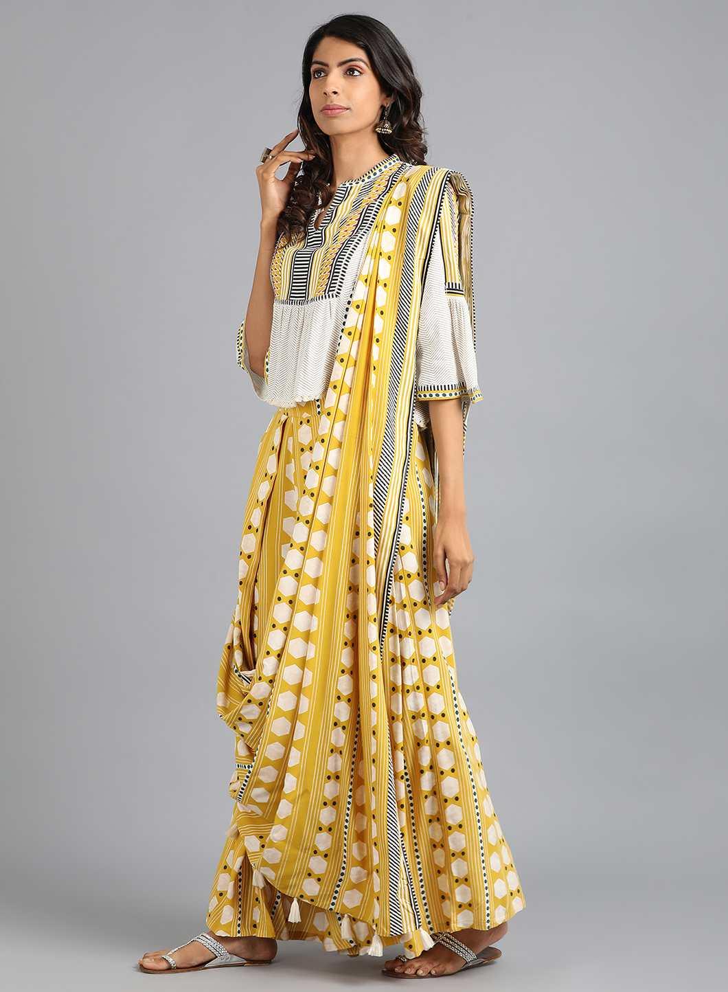 Yellow & White Printed Gypsuit - wforwoman