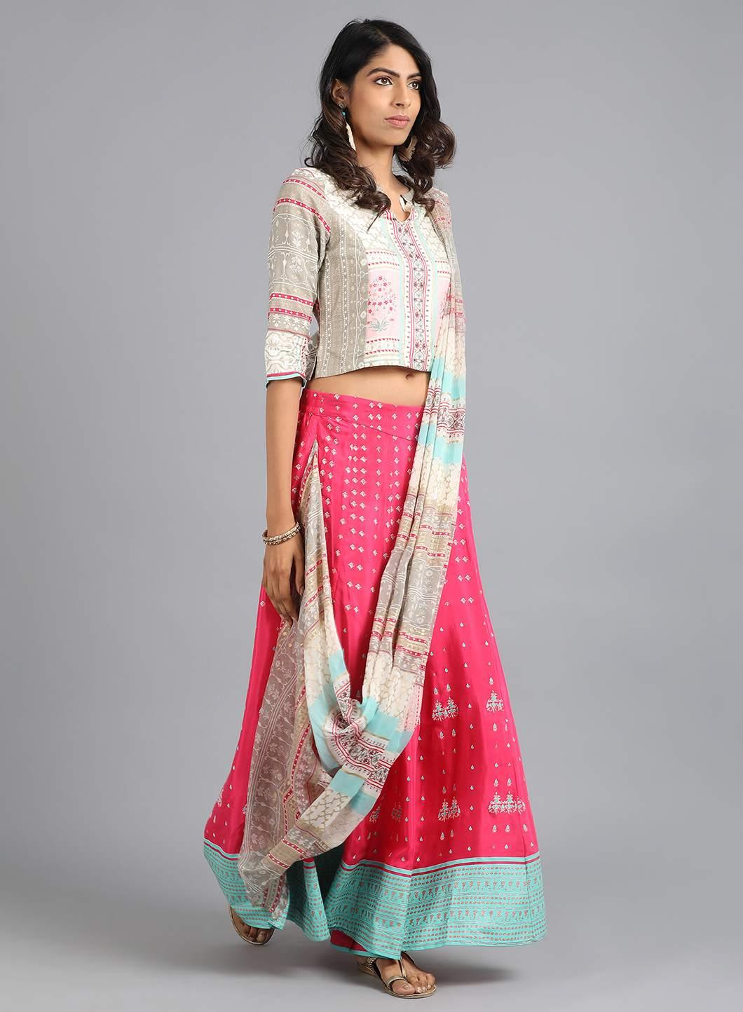 Pink & White Mandarin Neck Printed Gypsuit - wforwoman