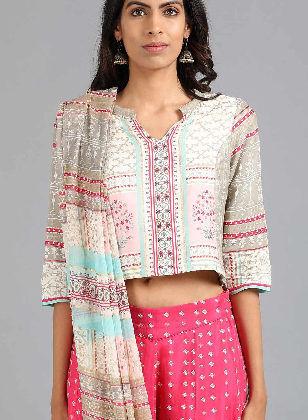 Pink & White Mandarin Neck Printed Gypsuit - wforwoman