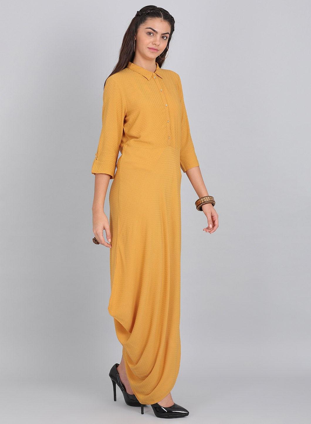 Mustard Collar Neck Solid kurta - wforwoman