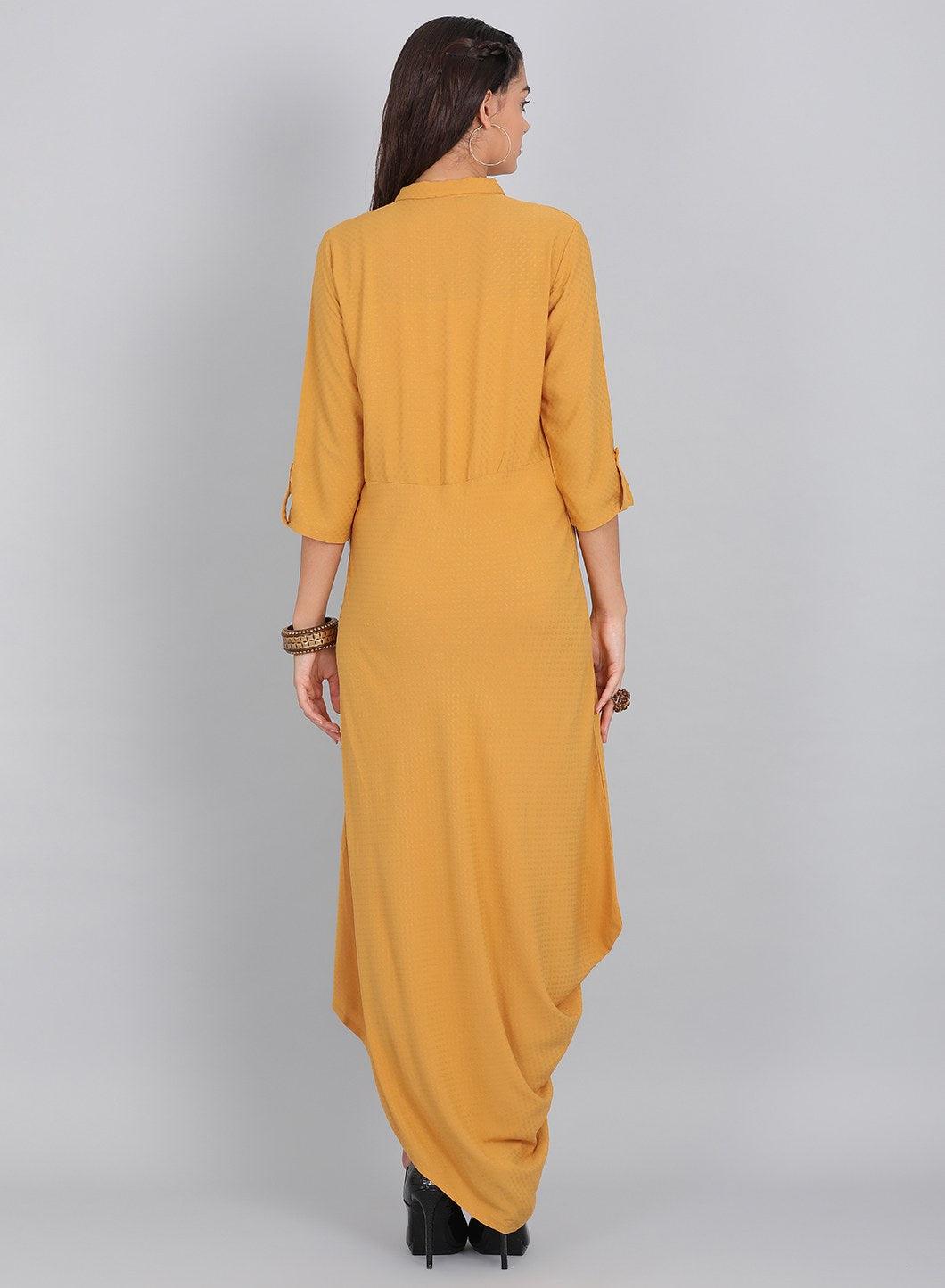 Mustard Collar Neck Solid kurta - wforwoman