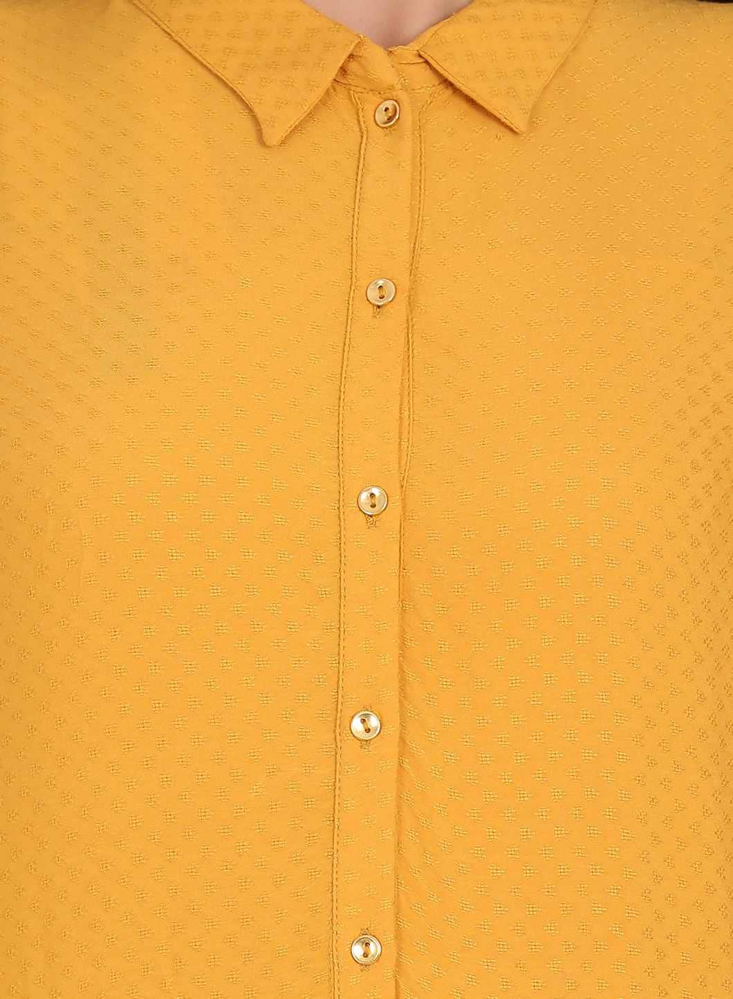 Mustard Collar Neck Solid kurta - wforwoman
