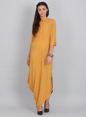 Mustard Collar Neck Solid kurta - wforwoman