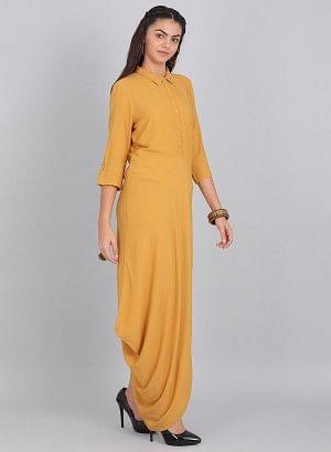 Mustard Collar Neck Solid kurta - wforwoman