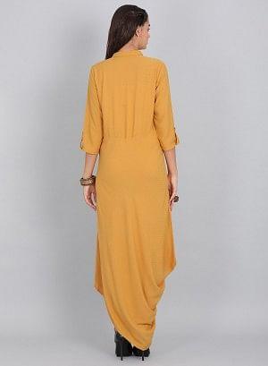 Mustard Collar Neck Solid kurta - wforwoman