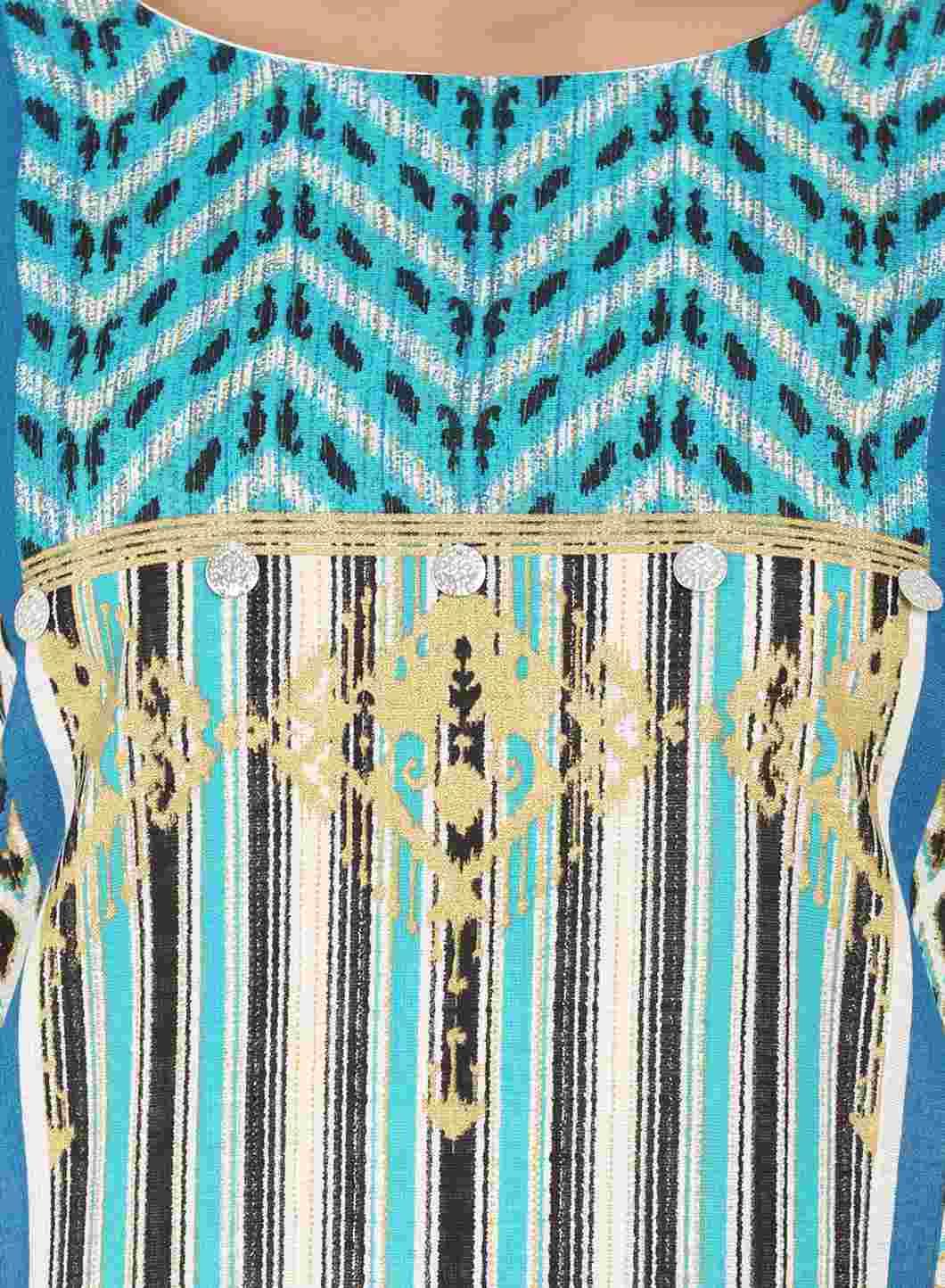 White & Blue Round Neck Printed kurta - wforwoman