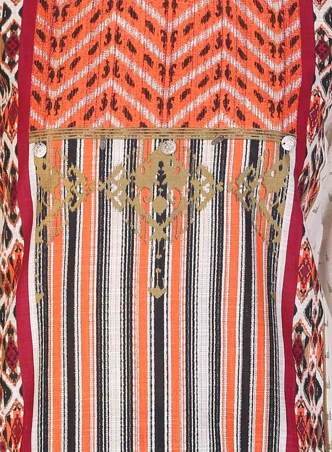 White & Maroon Round Neck Printed kurta - wforwoman