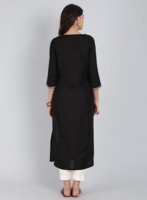 Black & Coral Traditional Print kurta - wforwoman