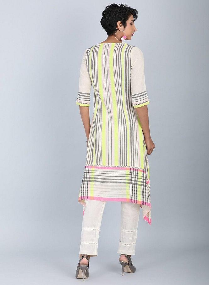 Grey Round Neck Printed kurta - wforwoman