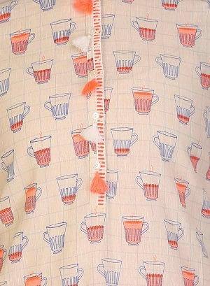 Grey & Orange Mandarin Neck kurta - wforwoman