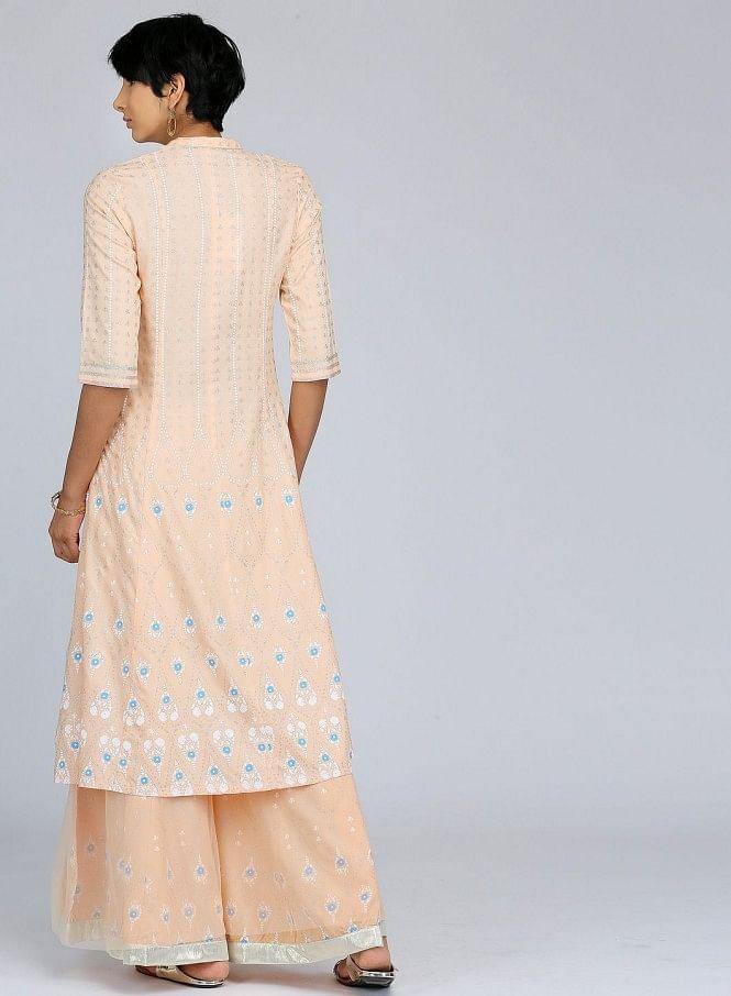 Peach Mandarin Neck Printed kurta - wforwoman