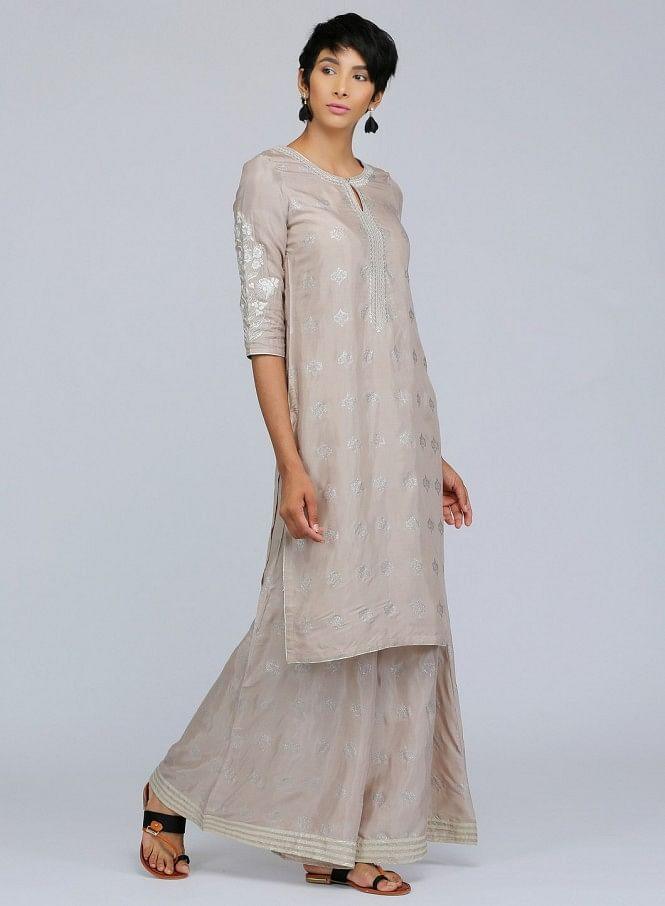 Grey Round Neck Printed kurta - wforwoman