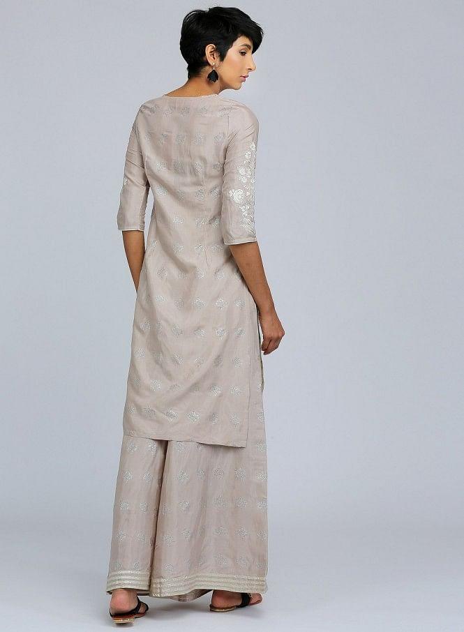 Grey Round Neck Printed kurta - wforwoman
