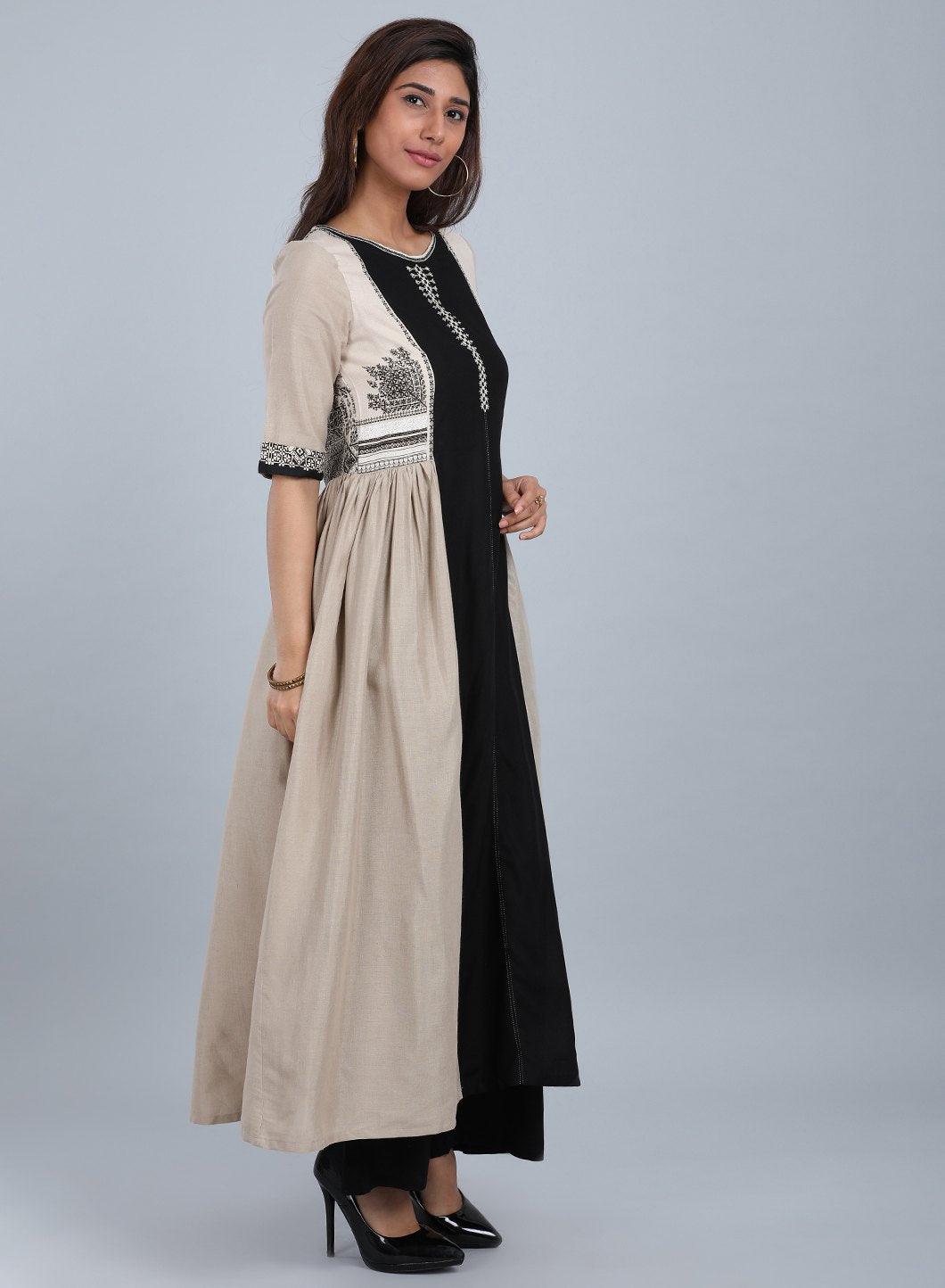 Khaki Round Neck Solid kurta - wforwoman