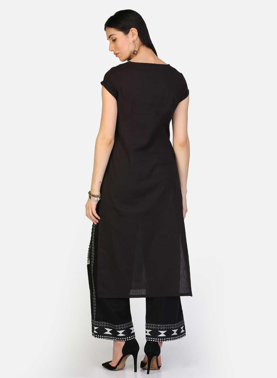 Green & Black Round Neck kurta - wforwoman