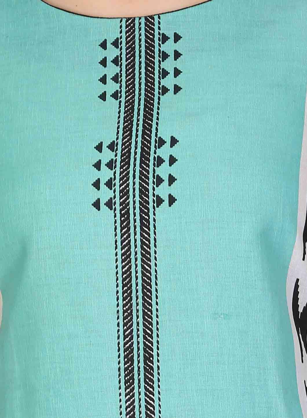Green & Black Round Neck kurta - wforwoman