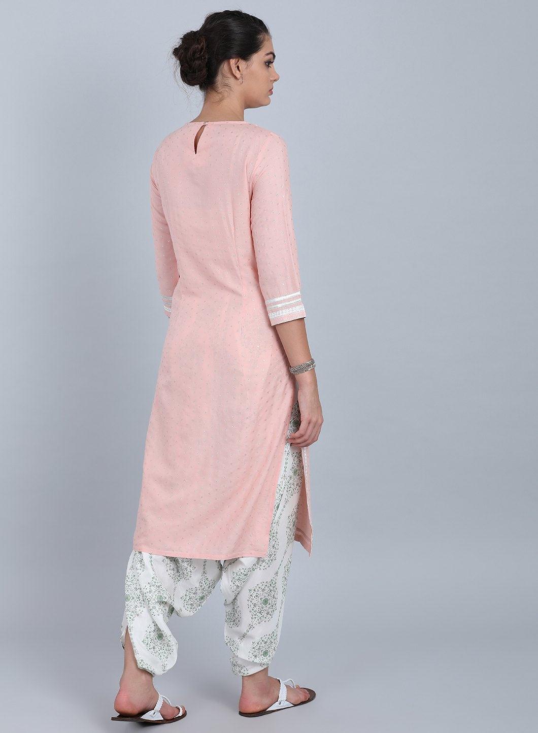 Peach Round Neck Embellished kurta - wforwoman