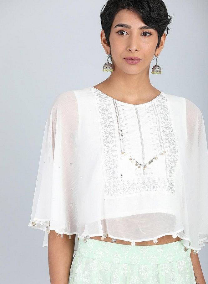 White Round Neck Crop Top - wforwoman