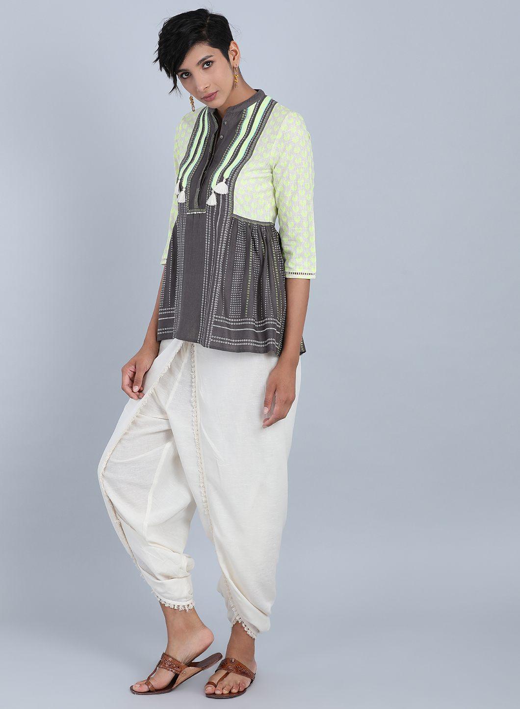 Grey Mandarin Neck Tassel Top - wforwoman