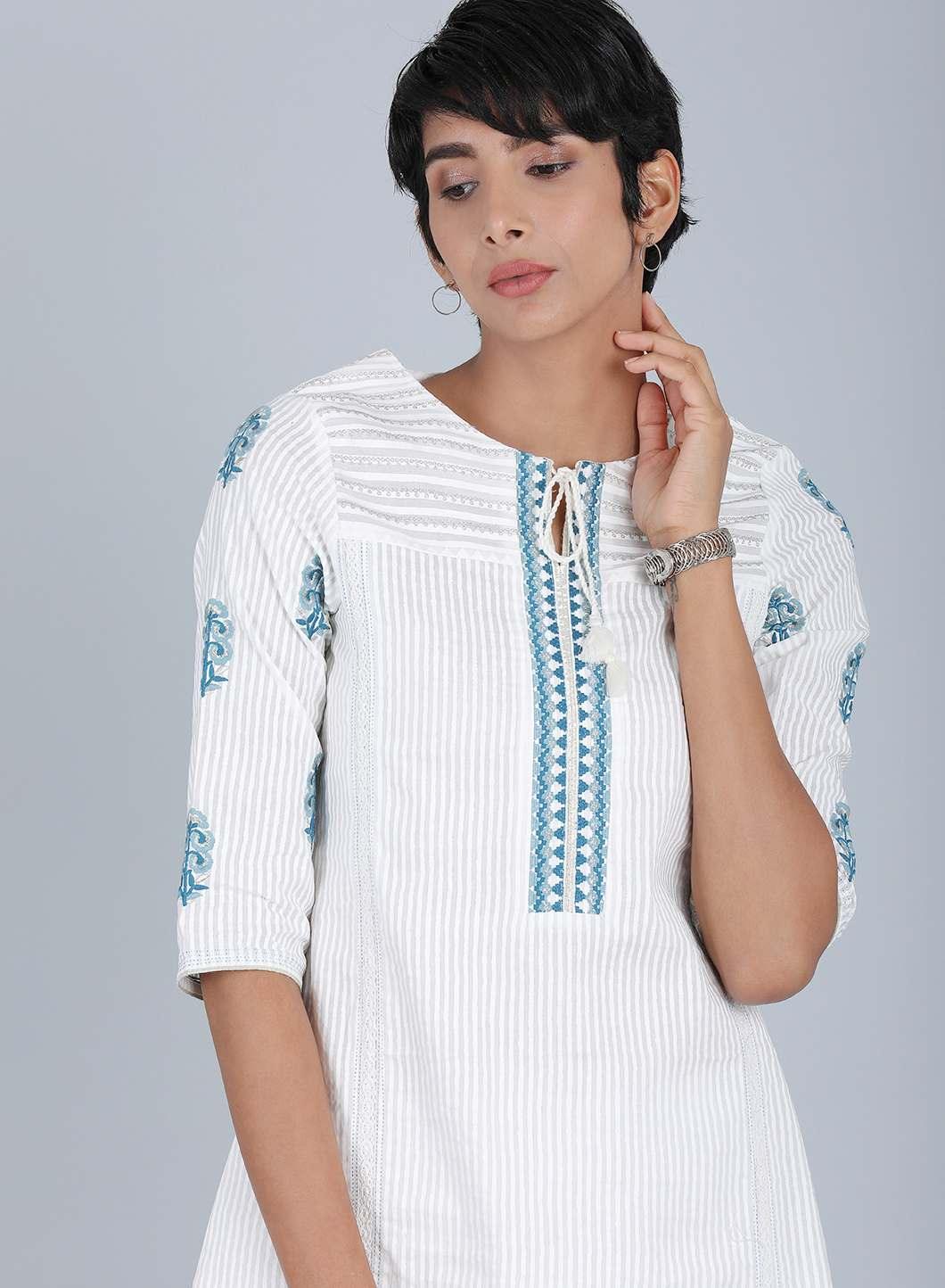 White Round Neck Printed Top - wforwoman