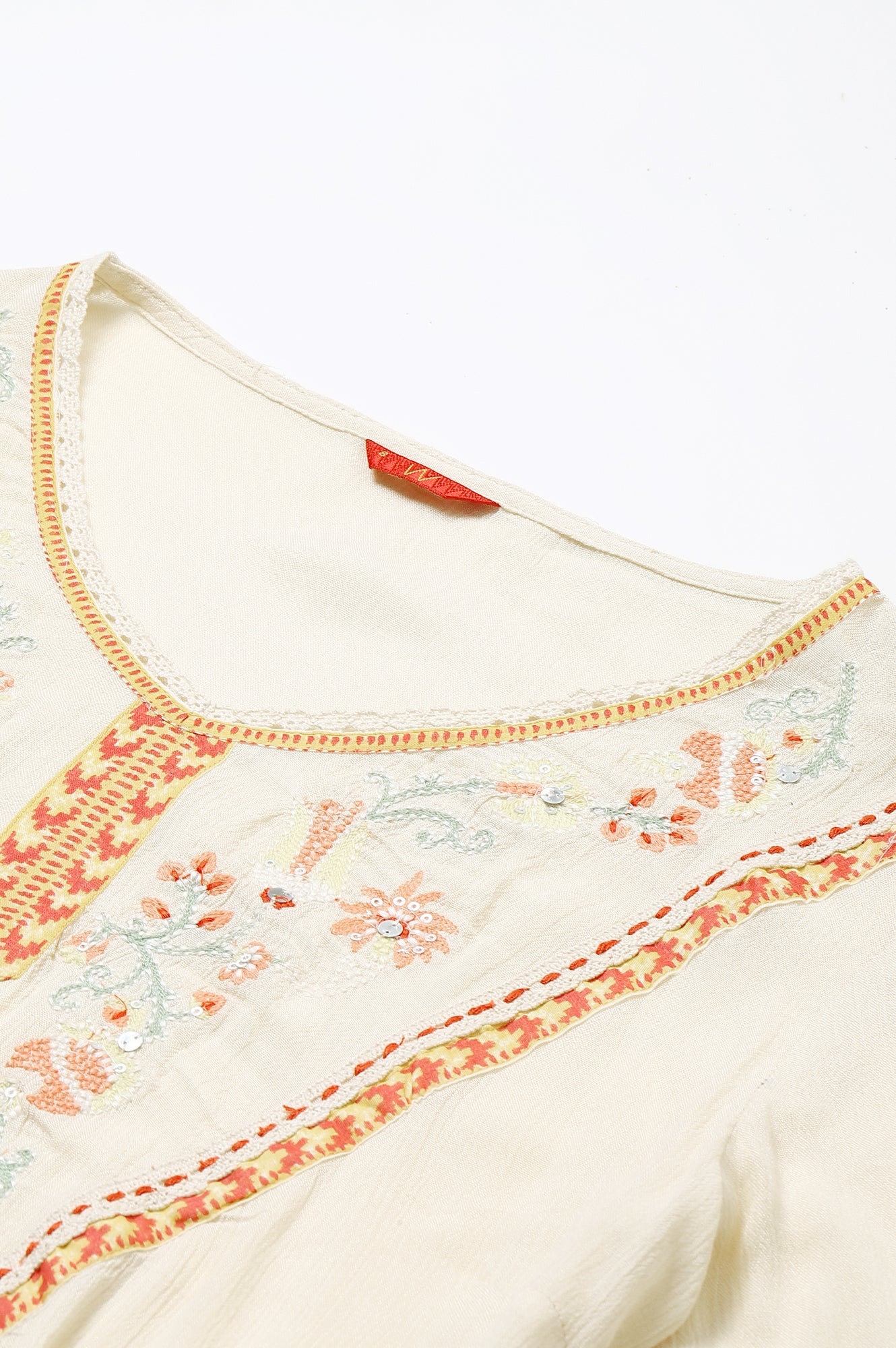 White Thread Embroidered Western Top